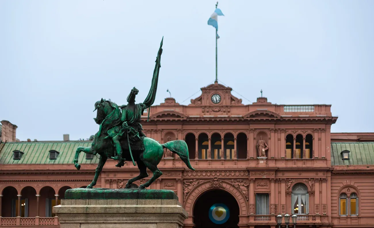 The Casa Rosada with the Belgrano equestrian statue, Buenos Aires