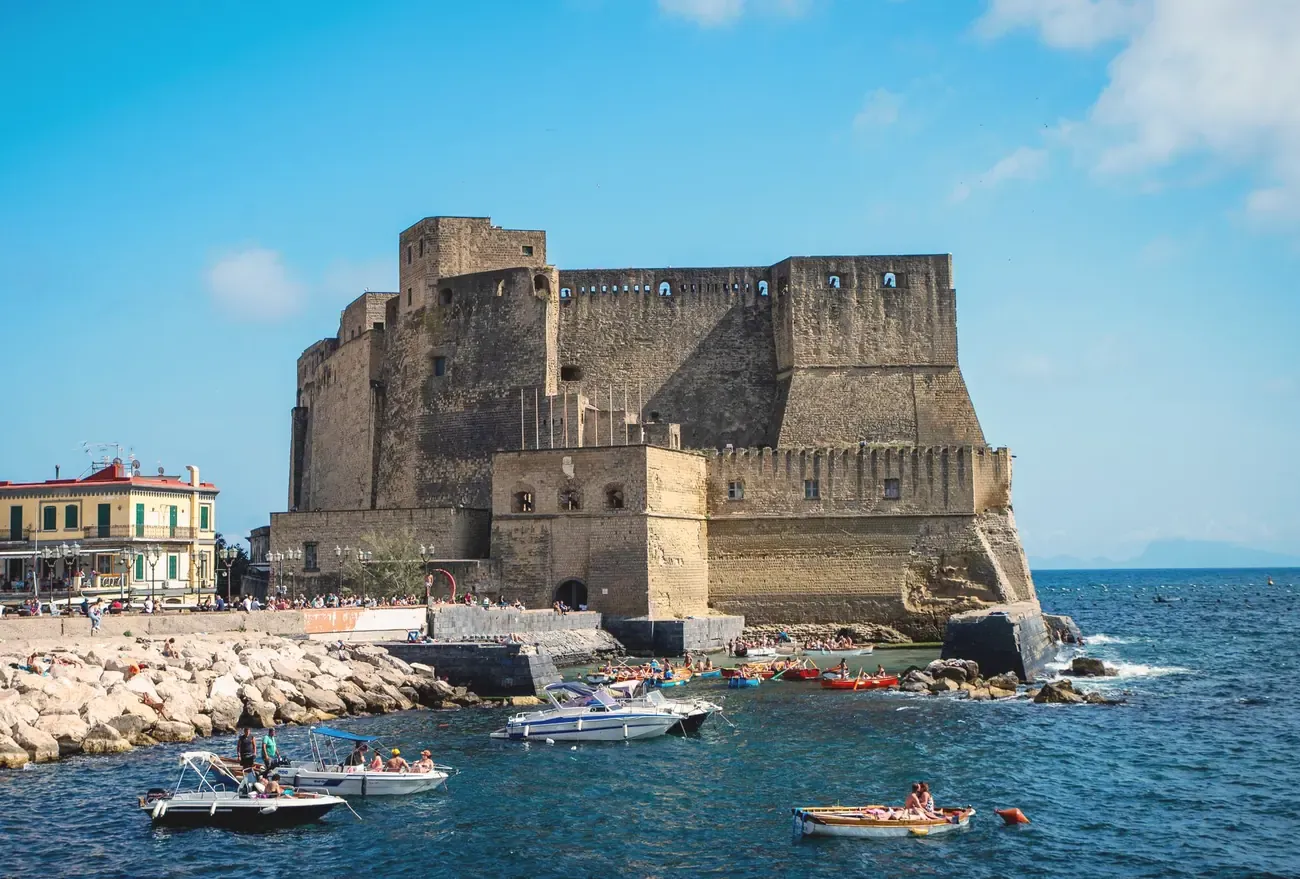 Castel dell'Ovo on the Naples waterfront, seen along the bus route