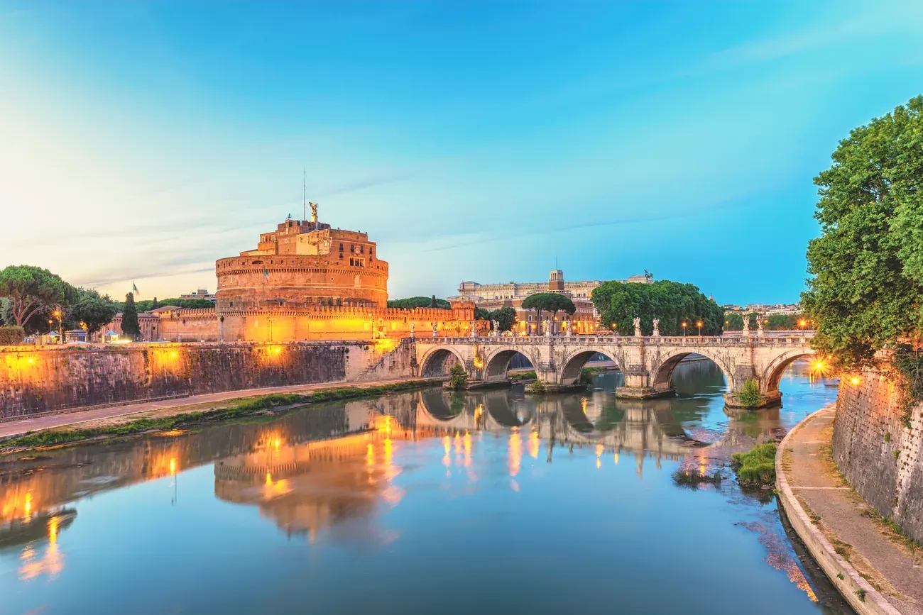 Castel Sant'Angelo and its bridge over the Tiber in Rome