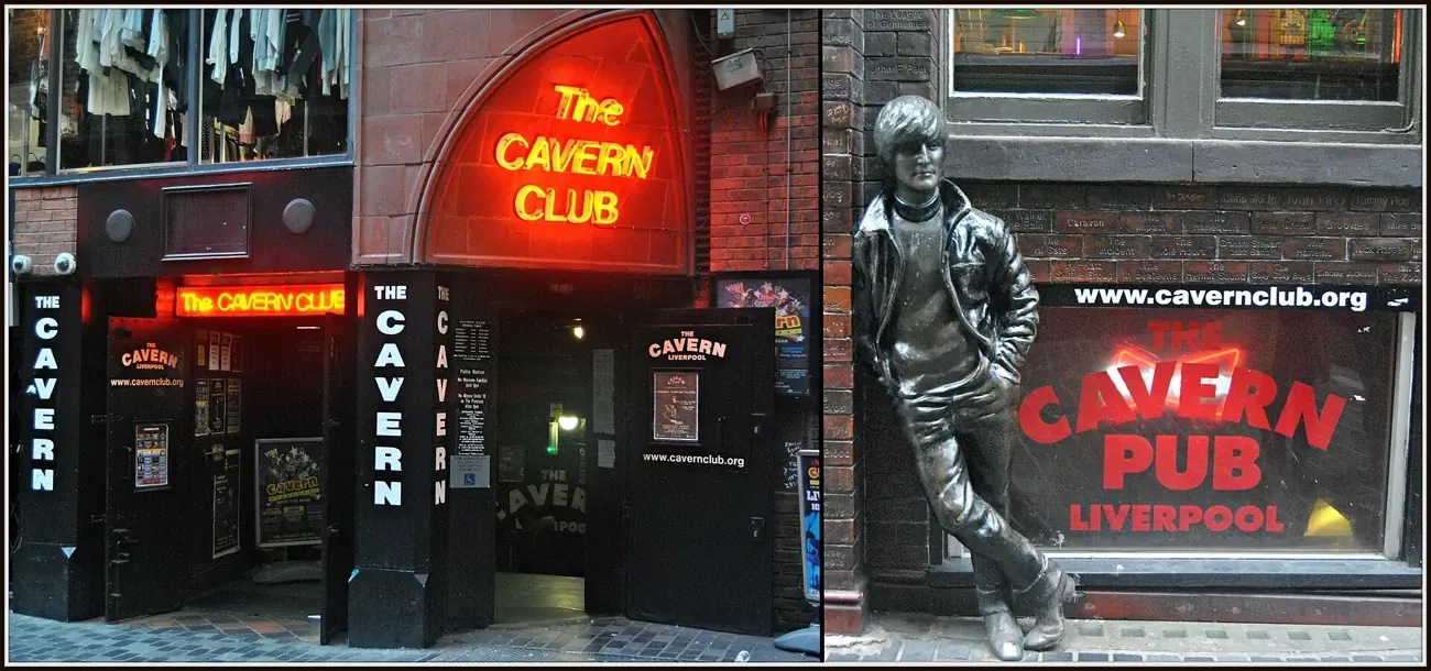 The Cavern Club entrance beside the John Lennon statue on Mathew Street, Liverpool