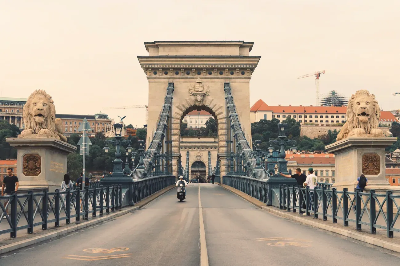 The deck and pylon of the Chain Bridge in Budapest