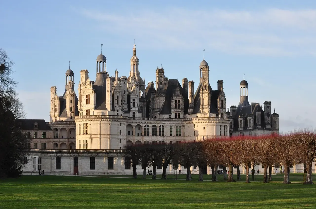 The facade of the Chateau de Chambord in the Loire Valley, France