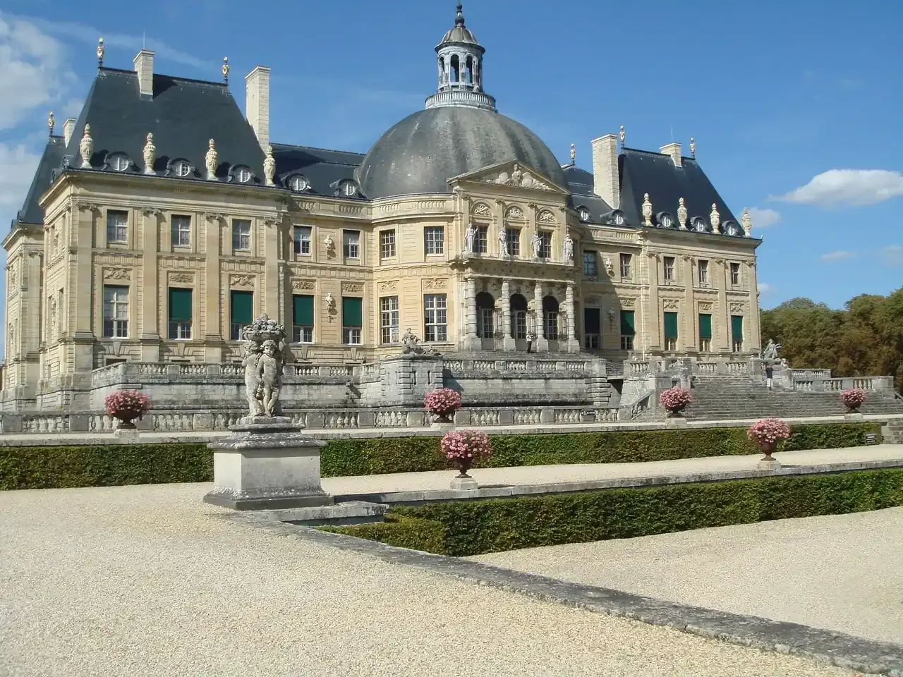 The Chateau de Vaux-le-Vicomte above its formal gardens at Maincy, France