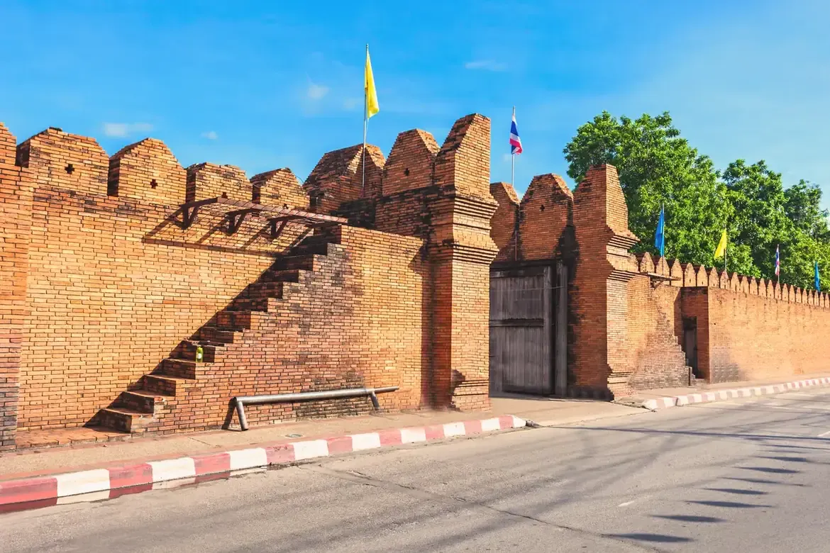 The old city wall beside Tha Phae Gate in Chiang Mai