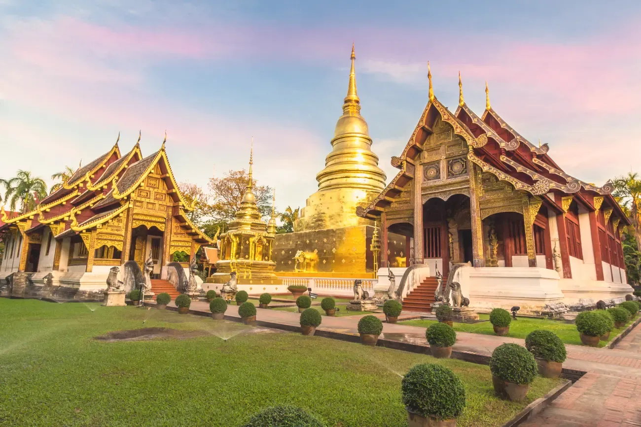 The golden chedi and viharns of Wat Phra Singh in Chiang Mai