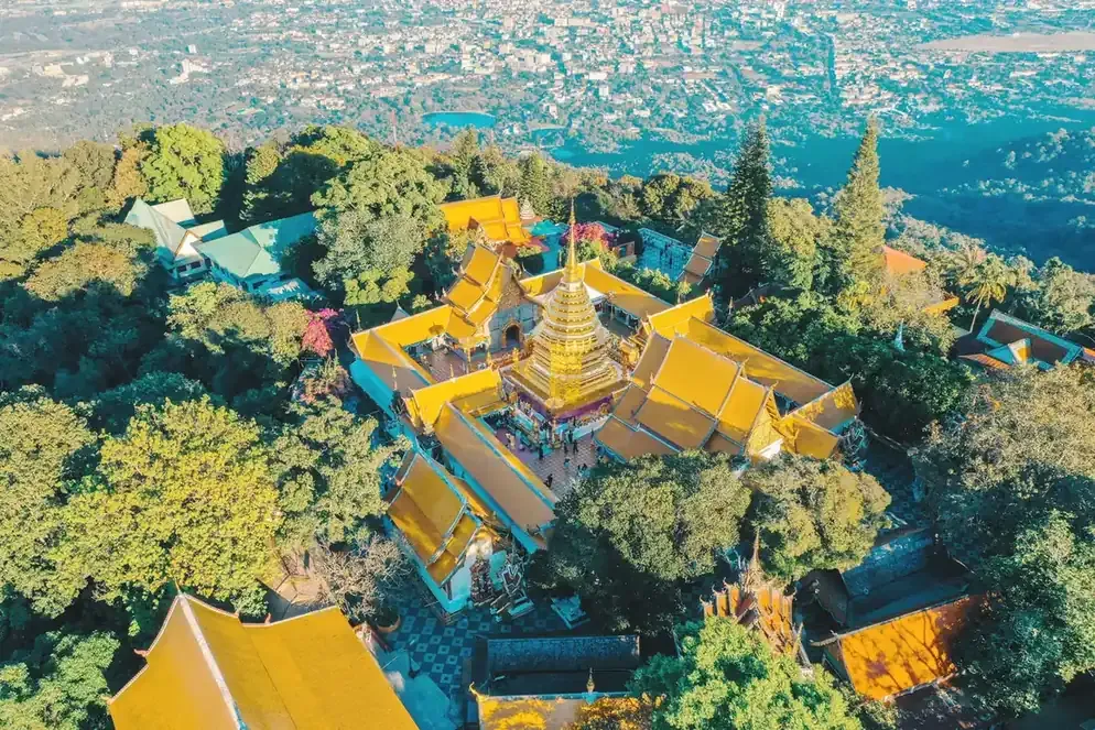 Aerial view of Wat Phra That Doi Suthep above Chiang Mai