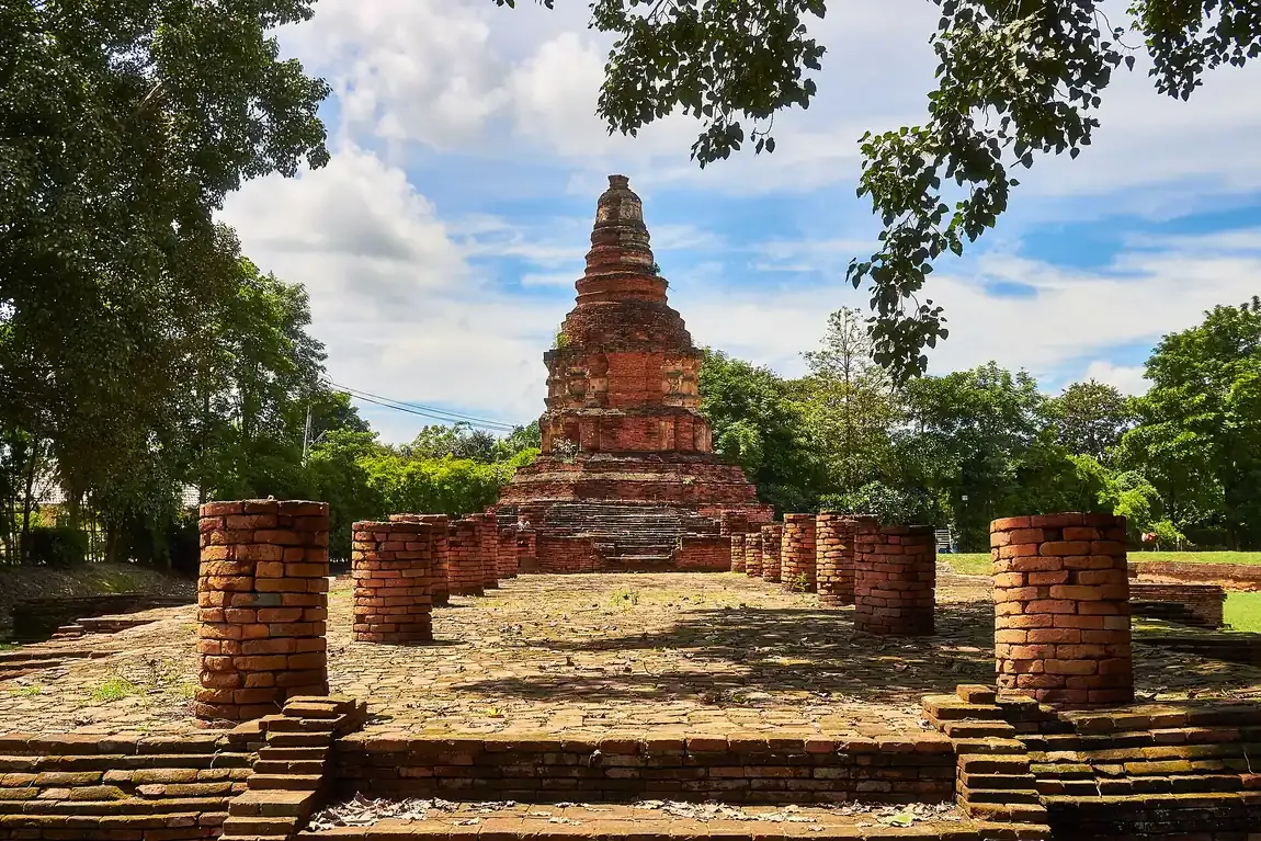 A brick chedi among the ruins of Wiang Kum Kam near Chiang Mai