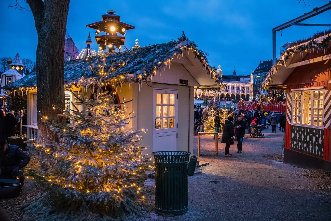 Christmas market stalls in Tivoli Gardens, Copenhagen
