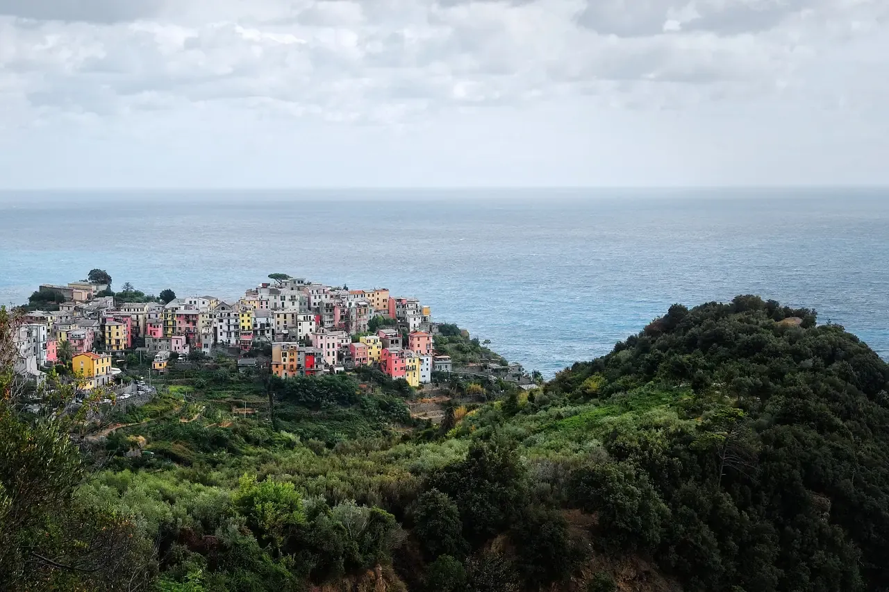 Corniglia on its clifftop above the sea, Cinque Terre