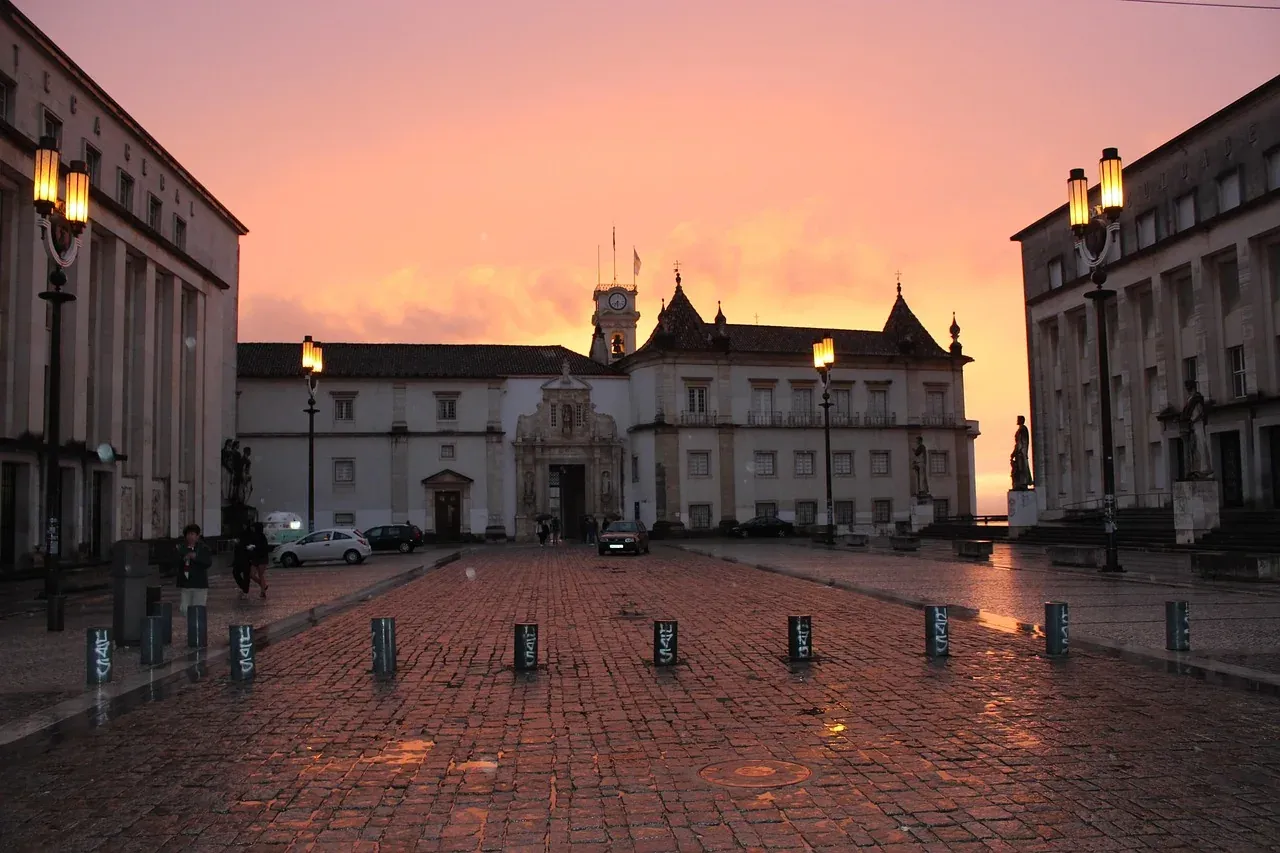 The Paco das Escolas courtyard of the University of Coimbra at sunset