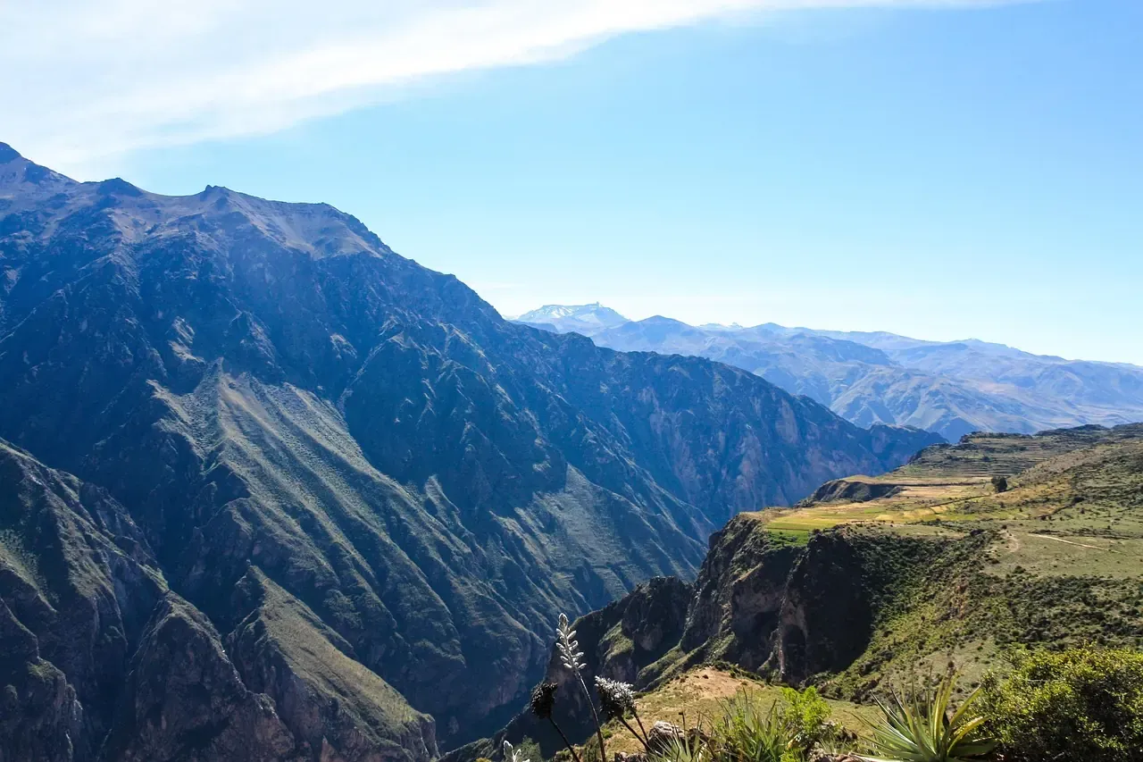 The Colca Canyon seen from its rim in the Arequipa region of Peru