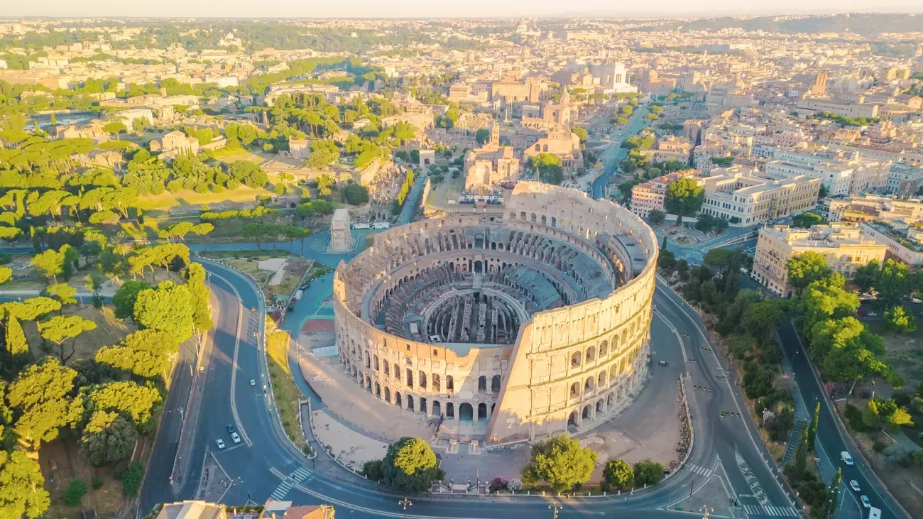 Aerial view of the Colosseum in Rome