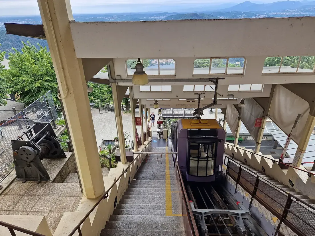 The covered platform of the Brunate upper station of the Como-Brunate funicular