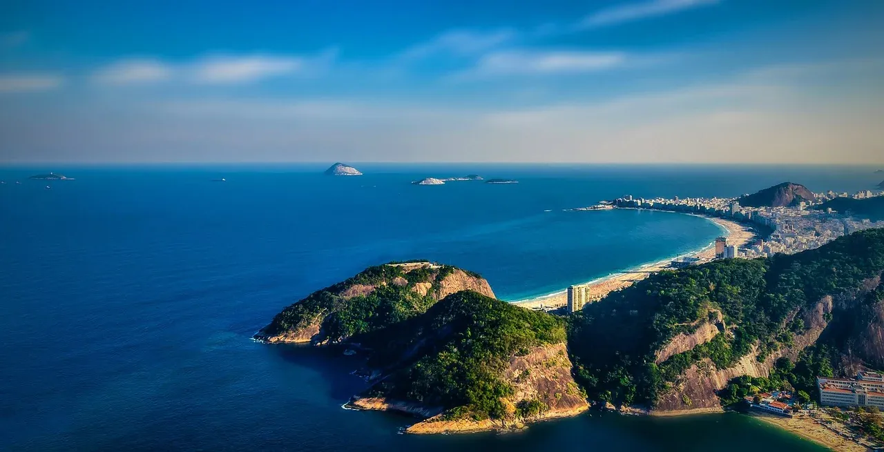 Copacabana beach and the headland of the fort seen from the air