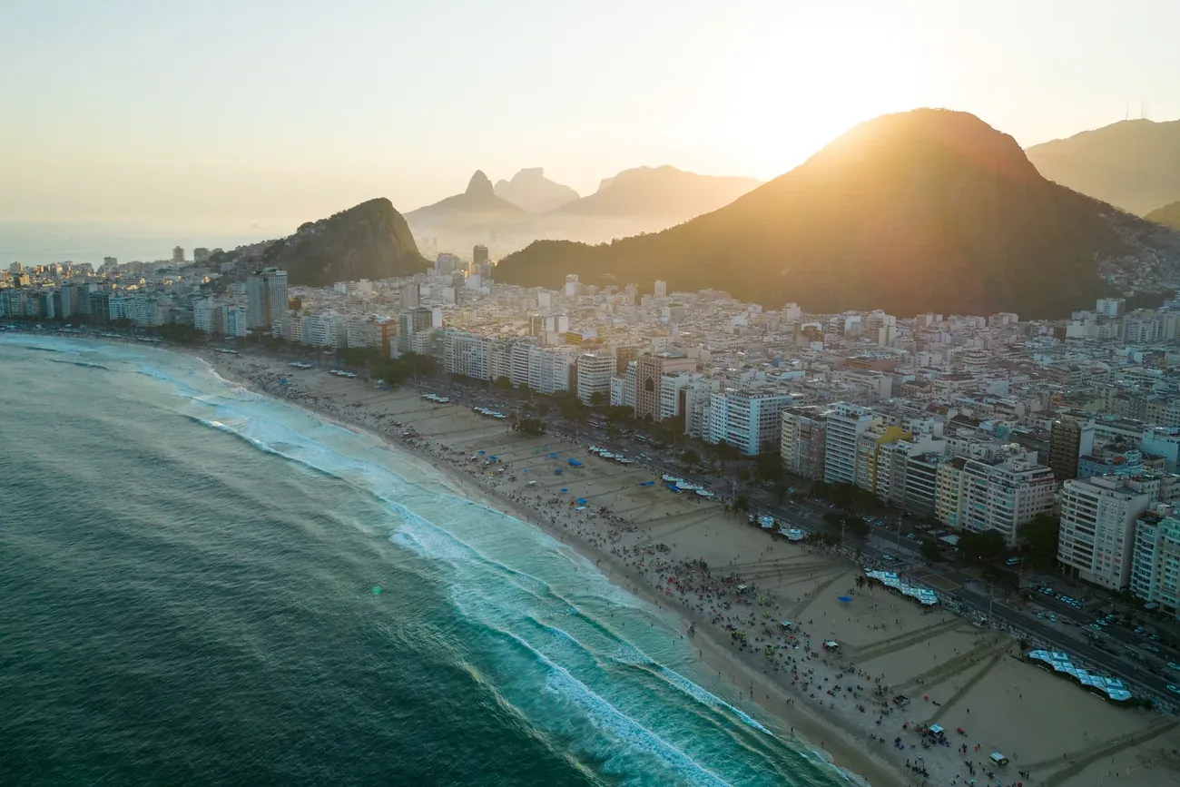 Copacabana beach and the mountains at sunrise, Rio de Janeiro