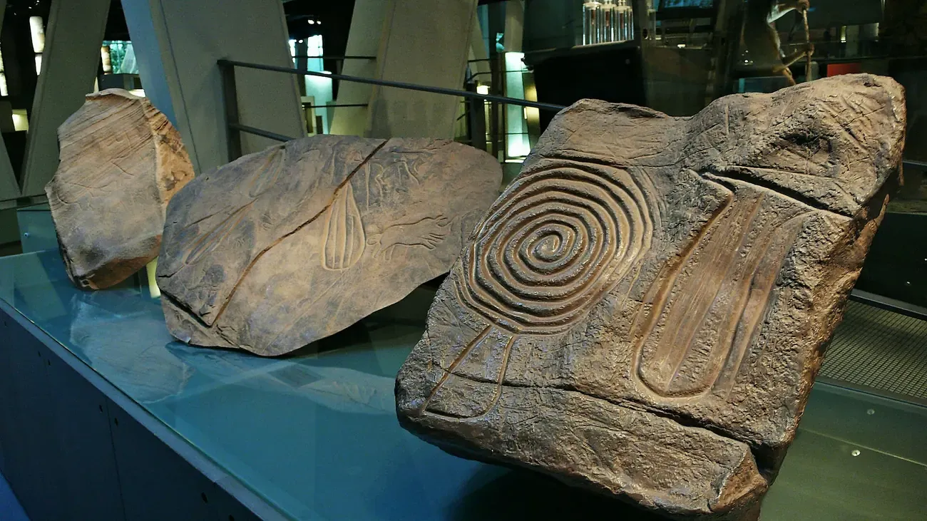 Engraved stone slabs on display at CosmoCaixa Barcelona