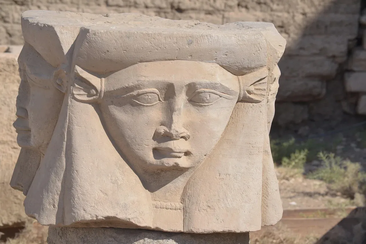 A Hathor-headed column capital at the Dendera temple complex