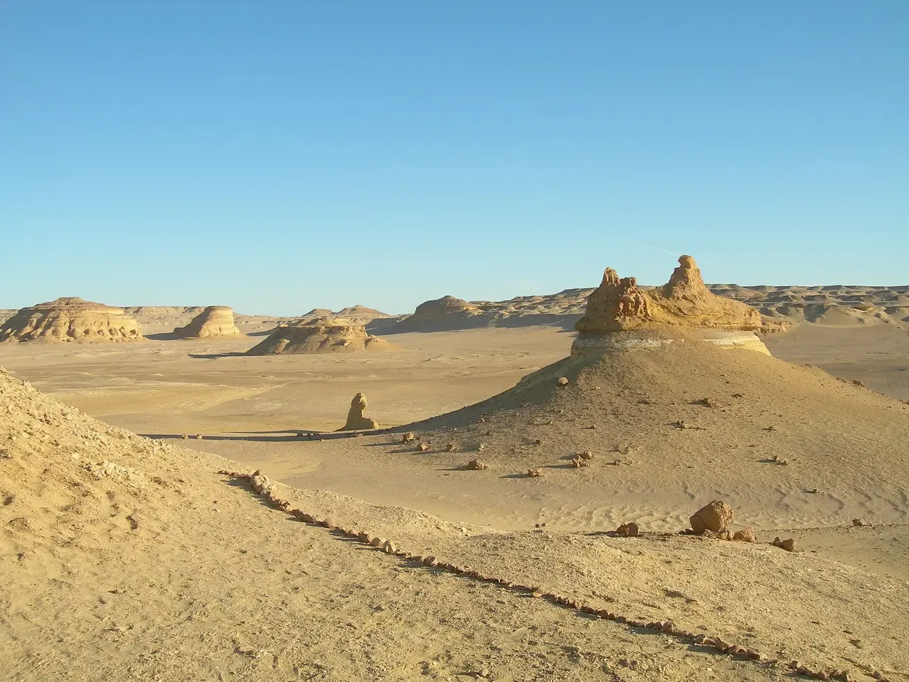 The eroded desert landscape of Wadi Al-Hitan in the Faiyum