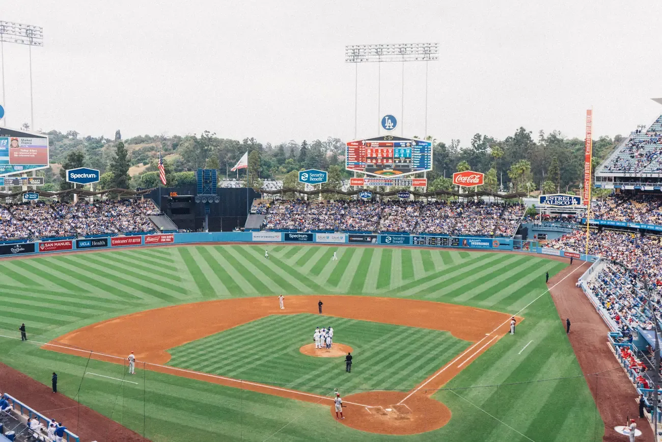 The field at Dodger Stadium during a Los Angeles Dodgers game