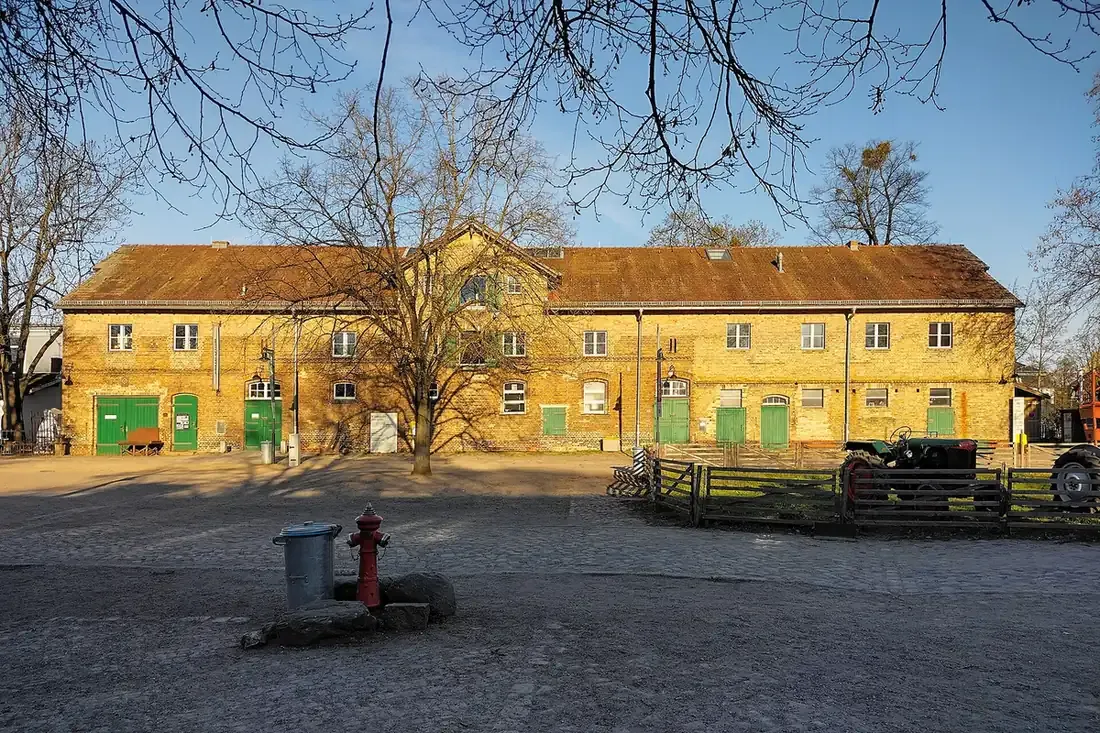 A historic brick stable building at Domäne Dahlem, Berlin