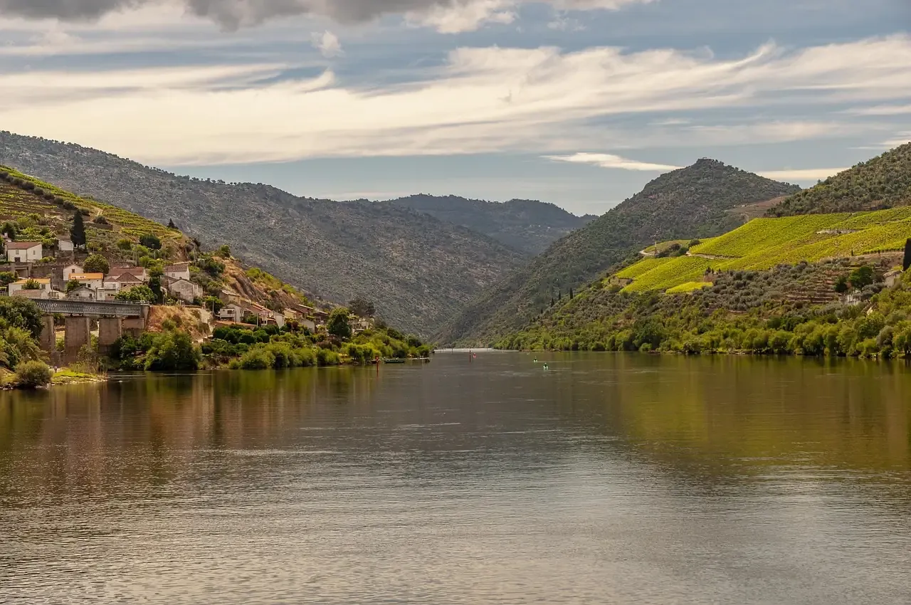The Douro river winding between hills in northern Portugal