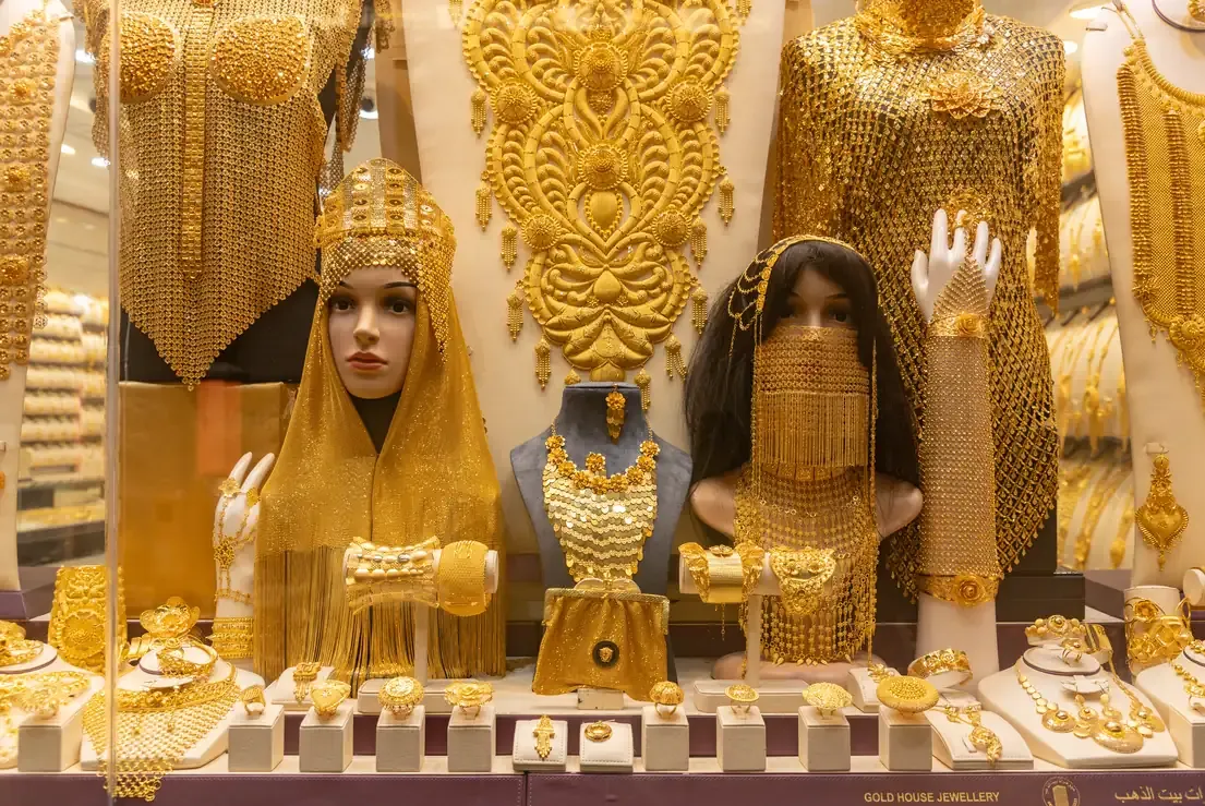 Gold jewellery storefront at the Dubai Gold Souk