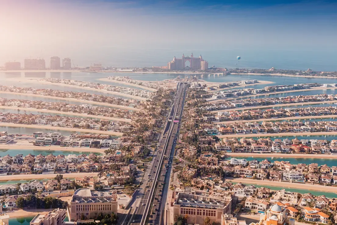 Palm Jumeirah island with luxury villas and hotels in Dubai