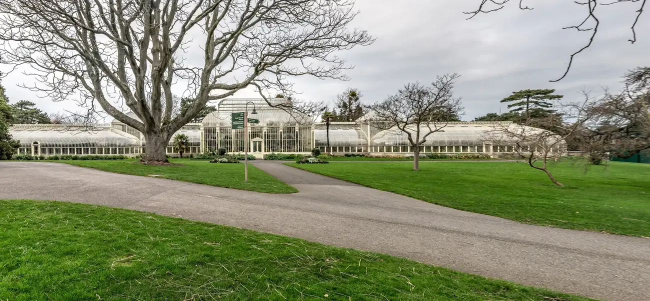 Lawns and glasshouses of the National Botanic Gardens in Glasnevin, Dublin