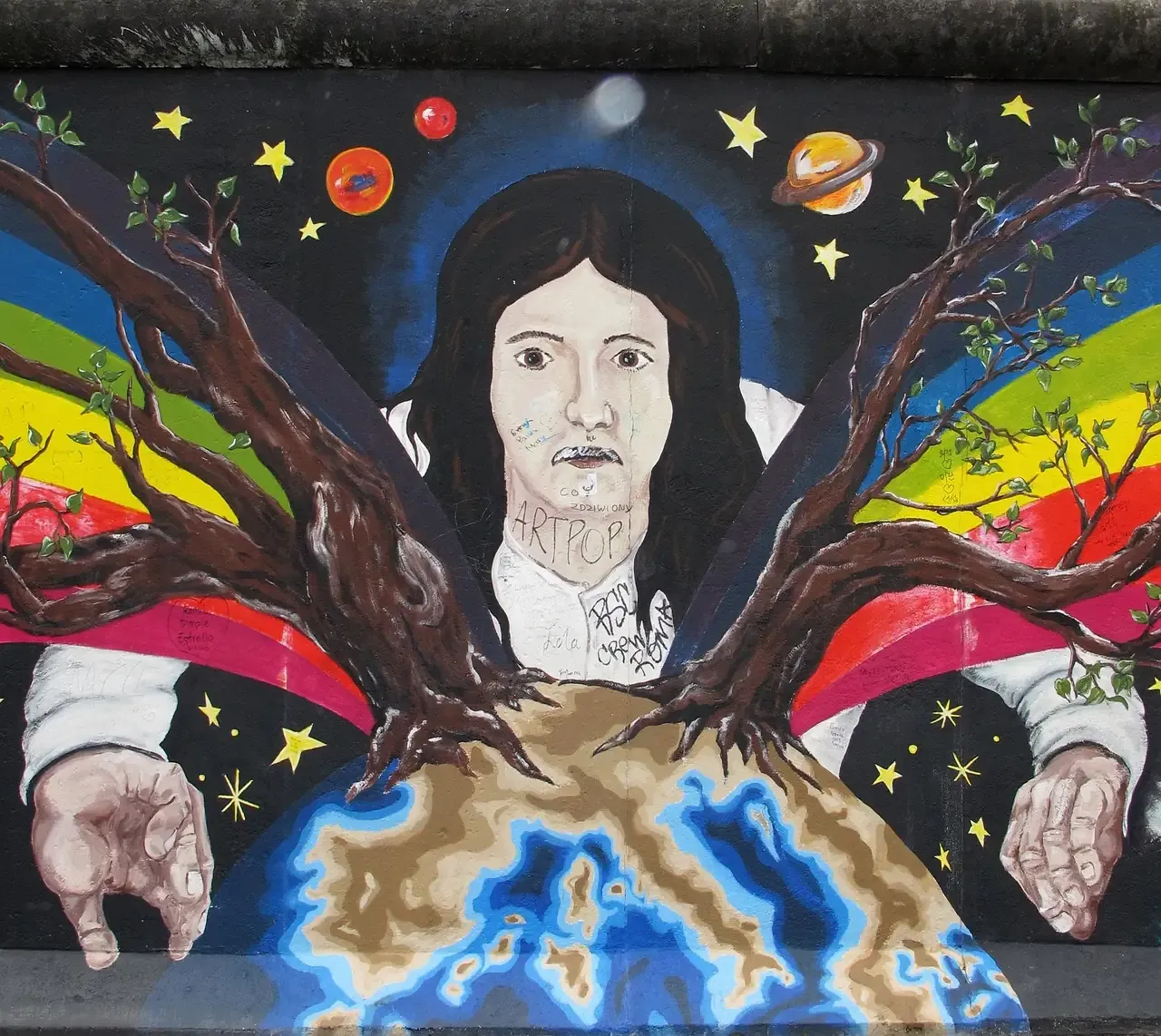 A painted panel of the East Side Gallery on the Berlin Wall