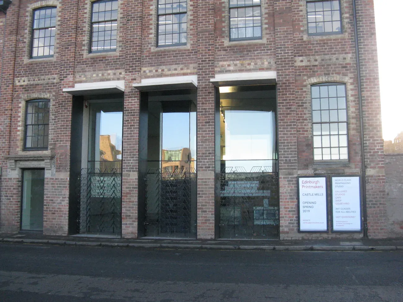 The brick facade of Edinburgh Printmakers at Castle Mills in Fountainbridge, Edinburgh