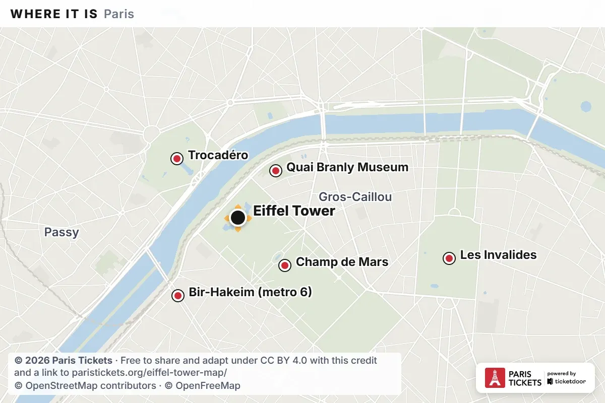 Location map of the Eiffel Tower in Paris