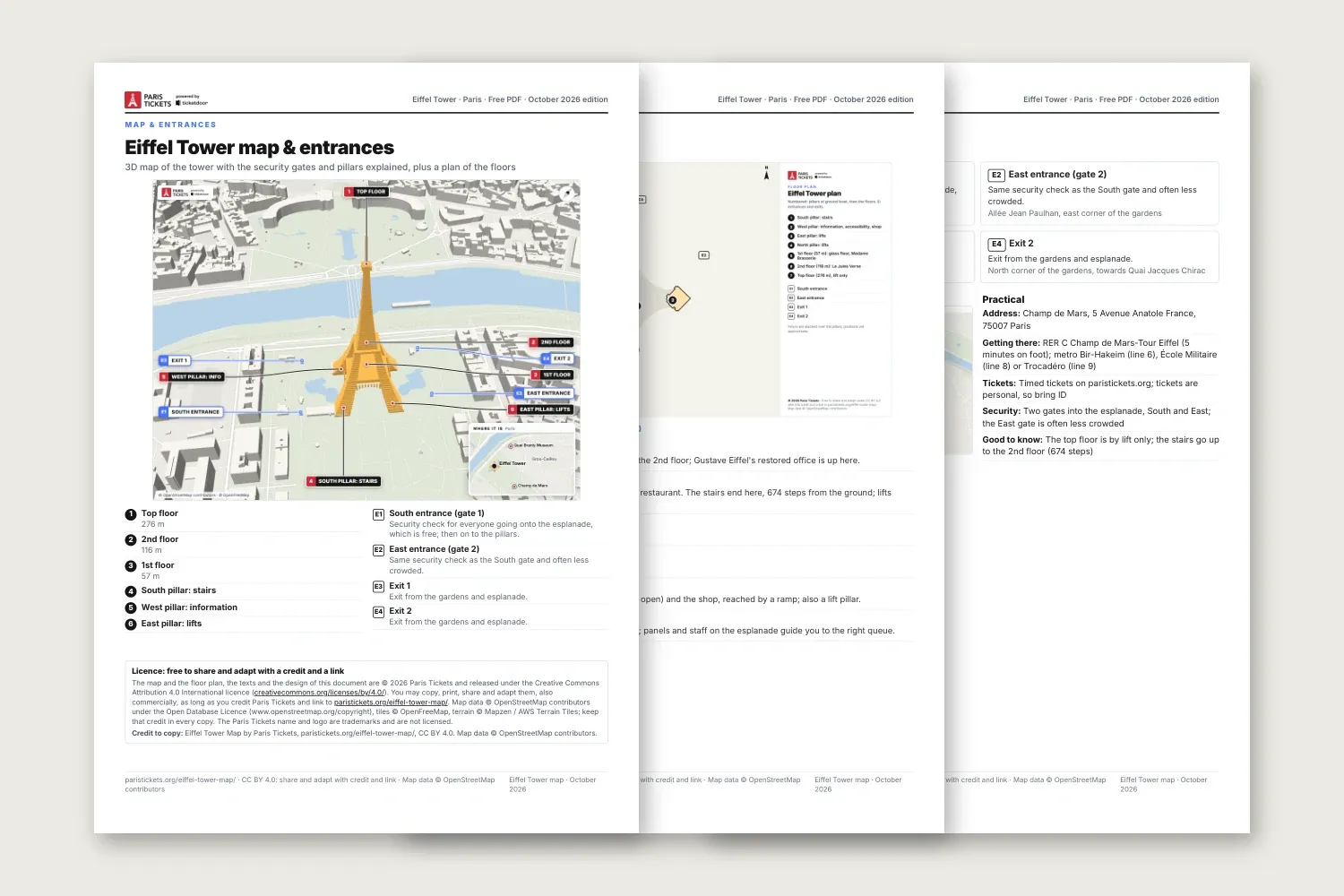 Pages of the free printable Eiffel Tower map PDF
