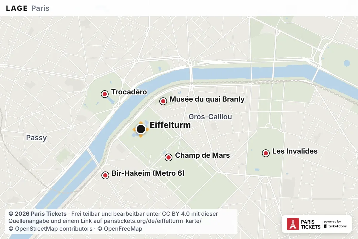 Lagekarte des Eiffelturms in Paris