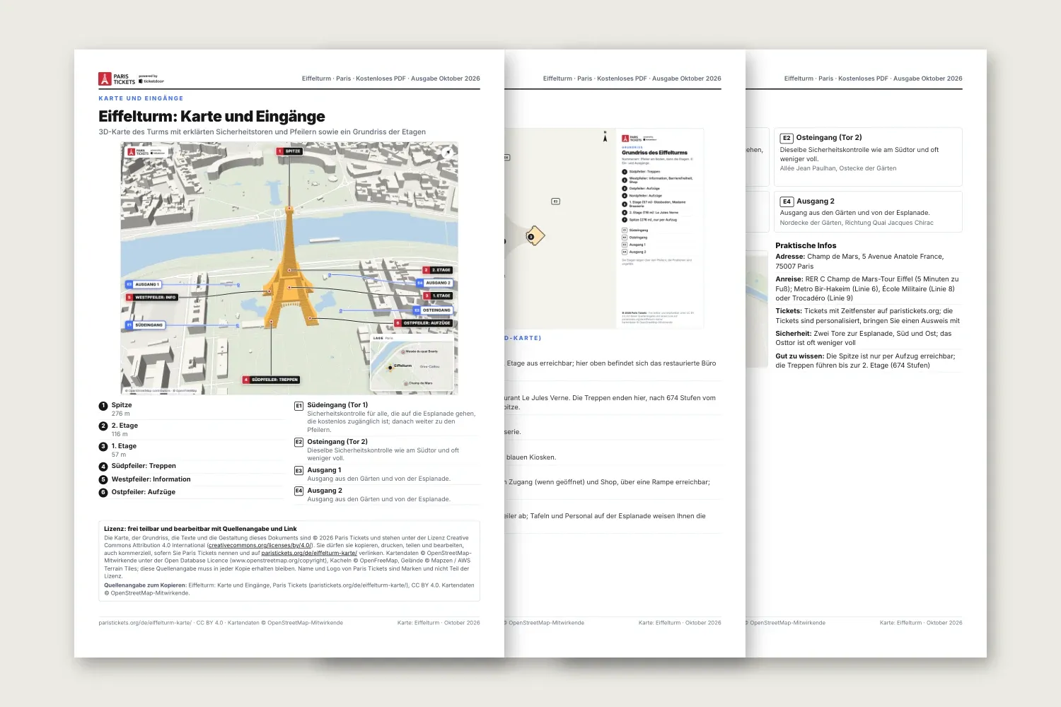 Seiten der kostenlosen Eiffelturm Karte als PDF