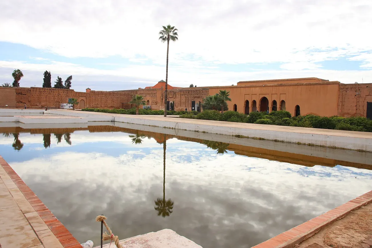 The sunken reflecting pool and ramparts of the El Badi Palace in Marrakech