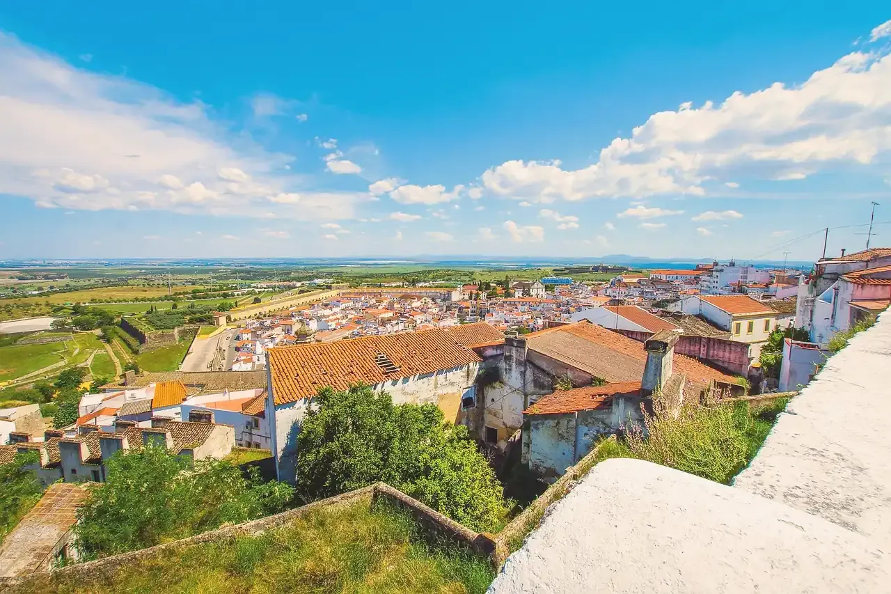 The walled town of Elvas above the Alentejo plain, seen from inside the fortifications