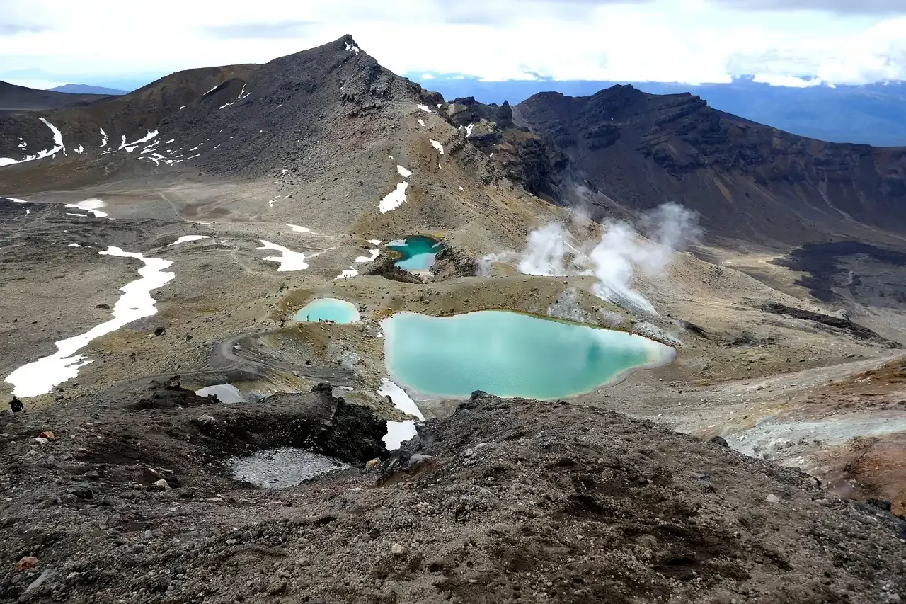 The Emerald Lakes below Red Crater on the Tongariro Alpine Crossing