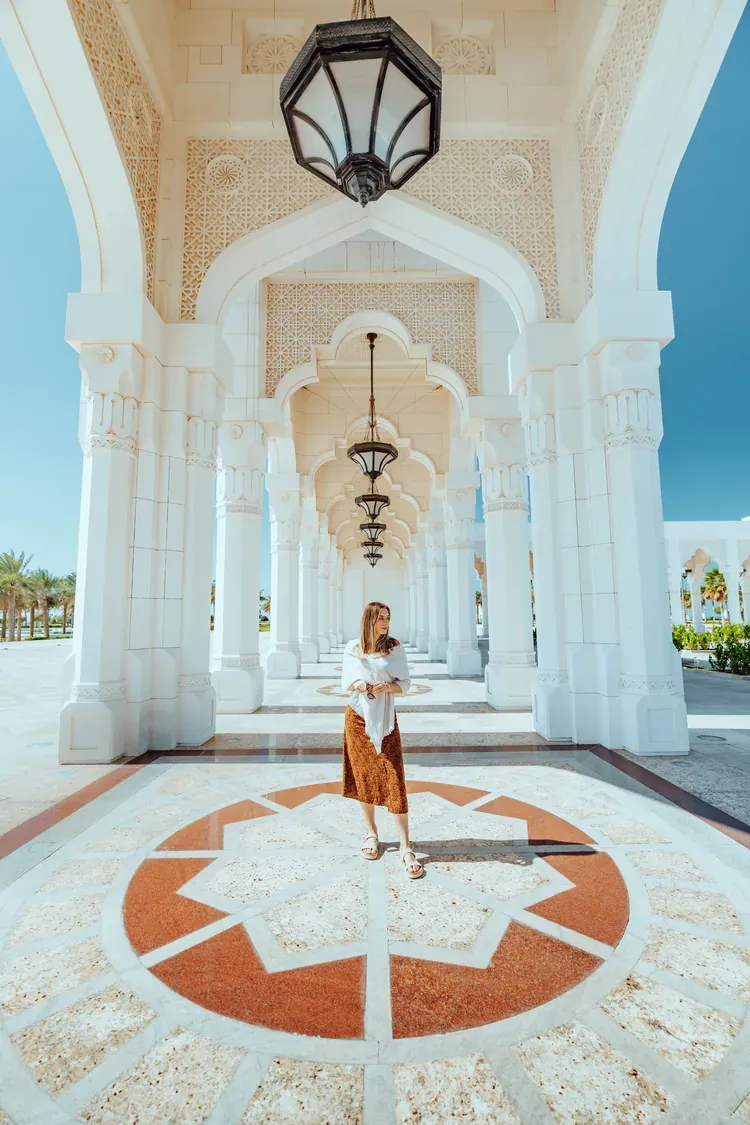 The marble colonnade of Emirates Palace in Abu Dhabi