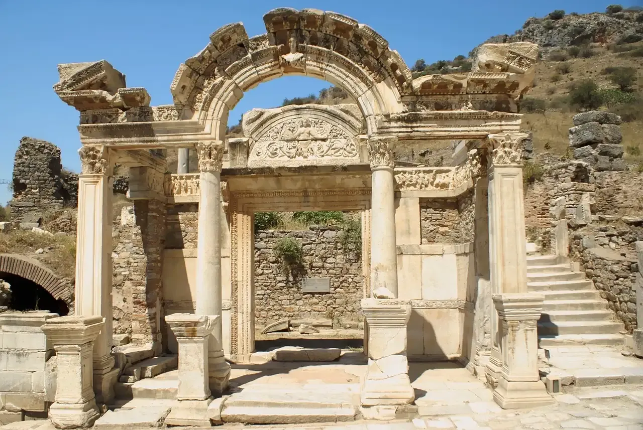 The arch of the Temple of Hadrian on Curetes Street in Ephesus