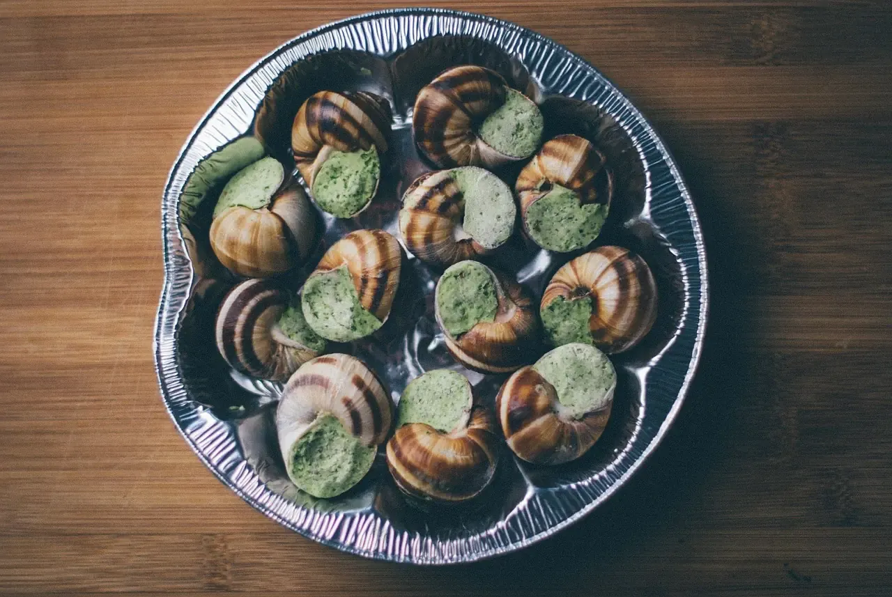 A dish of escargots de Bourgogne baked with garlic and parsley butter