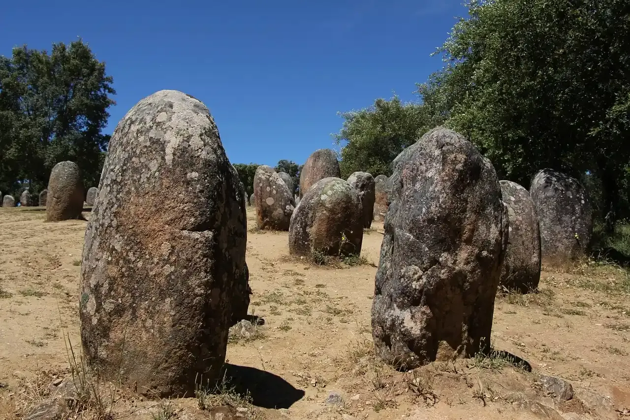 Standing stones of the Almendres Cromlech near Evora
