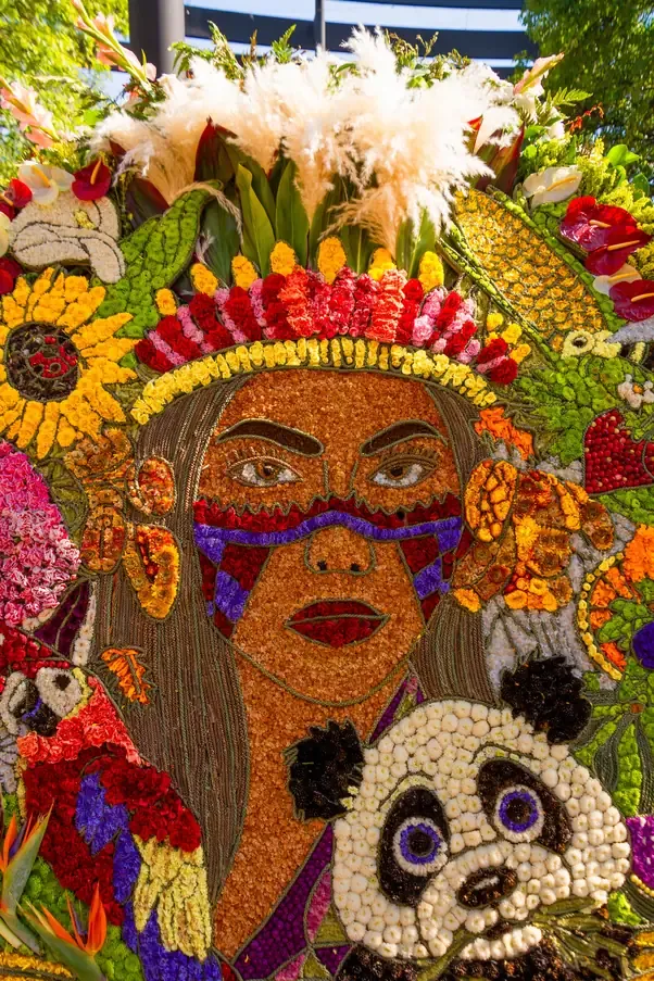 A flower silleta portrait at the Feria de las Flores, Medellin