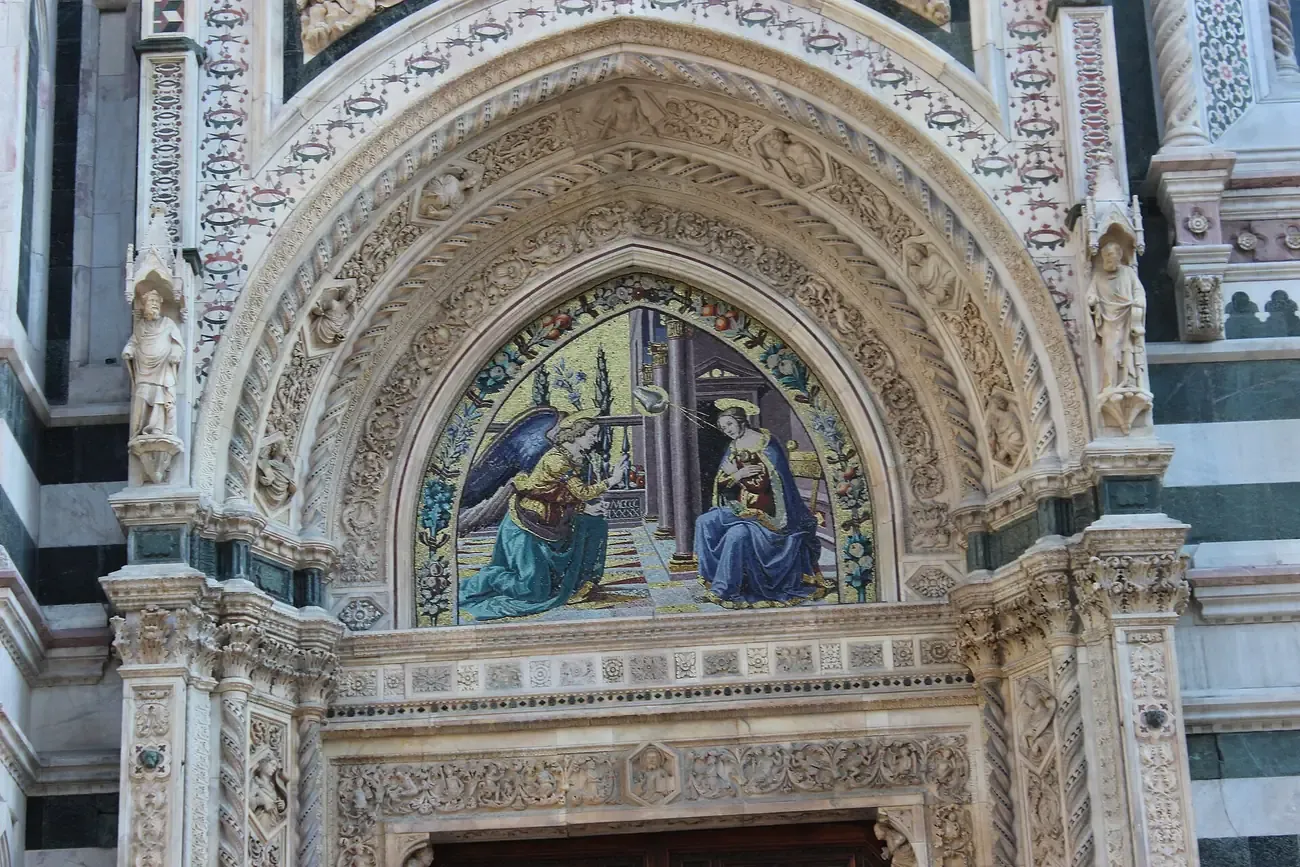 The Porta della Mandorla on the north side of Florence Cathedral with its Annunciation mosaic