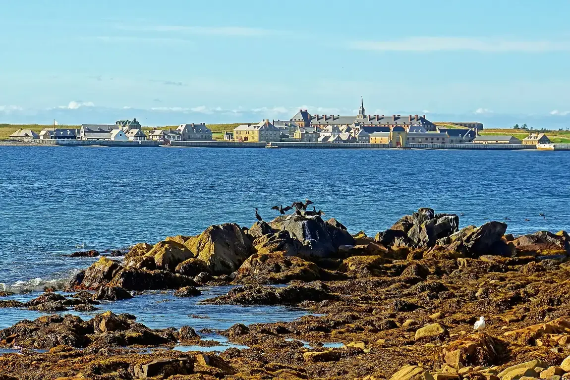 The reconstructed Fortress of Louisbourg seen across the harbour in Cape Breton