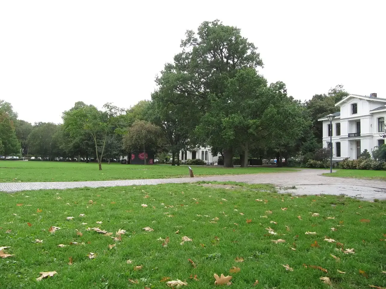 Open lawns and old trees in the Frederikspark beside Paviljoen Welgelegen in Haarlem