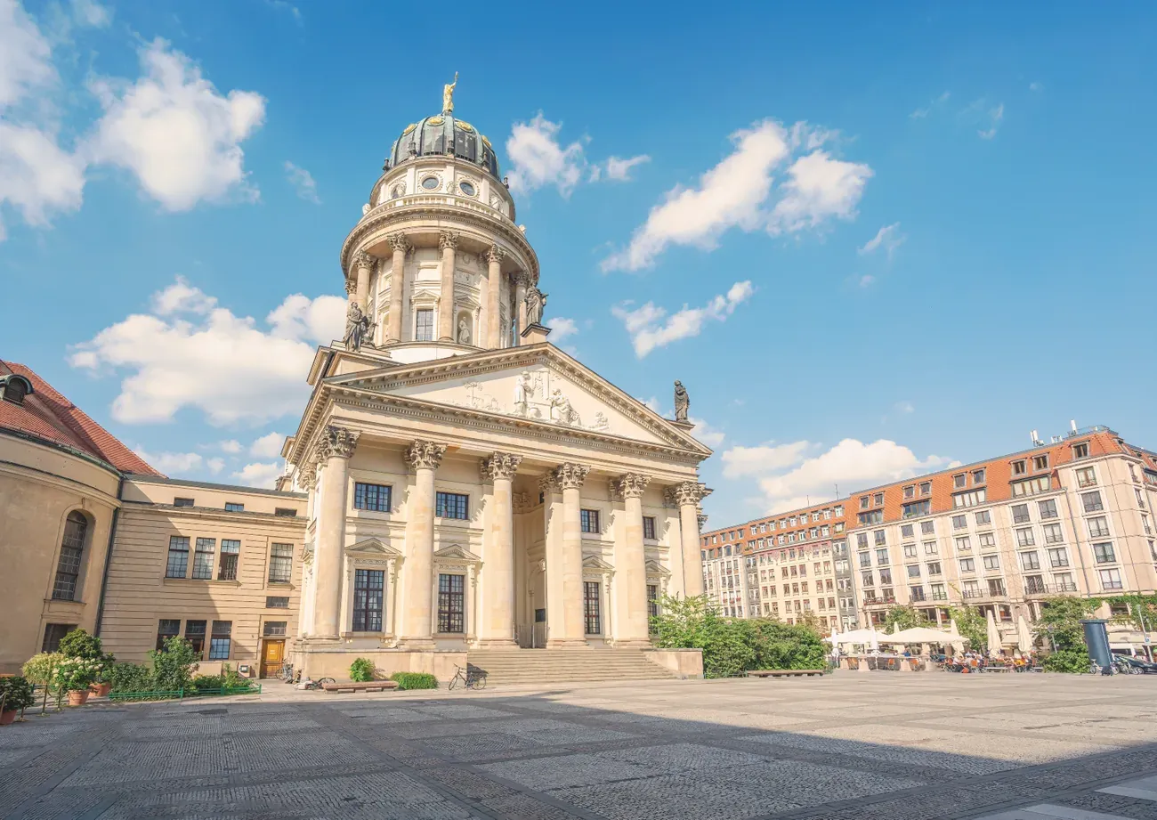 The French Cathedral on Gendarmenmarkt square in Berlin on a sunny day