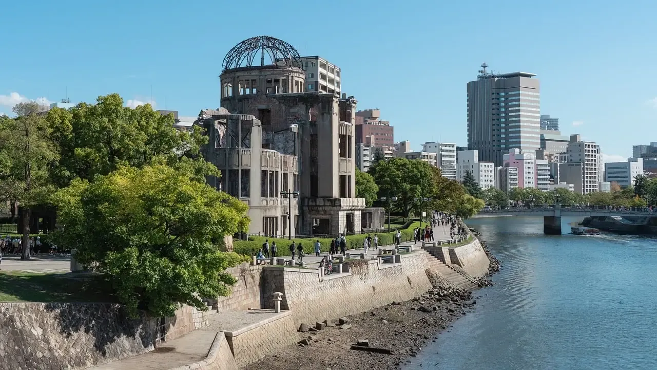 The Genbaku Dome standing beside the river in Hiroshima