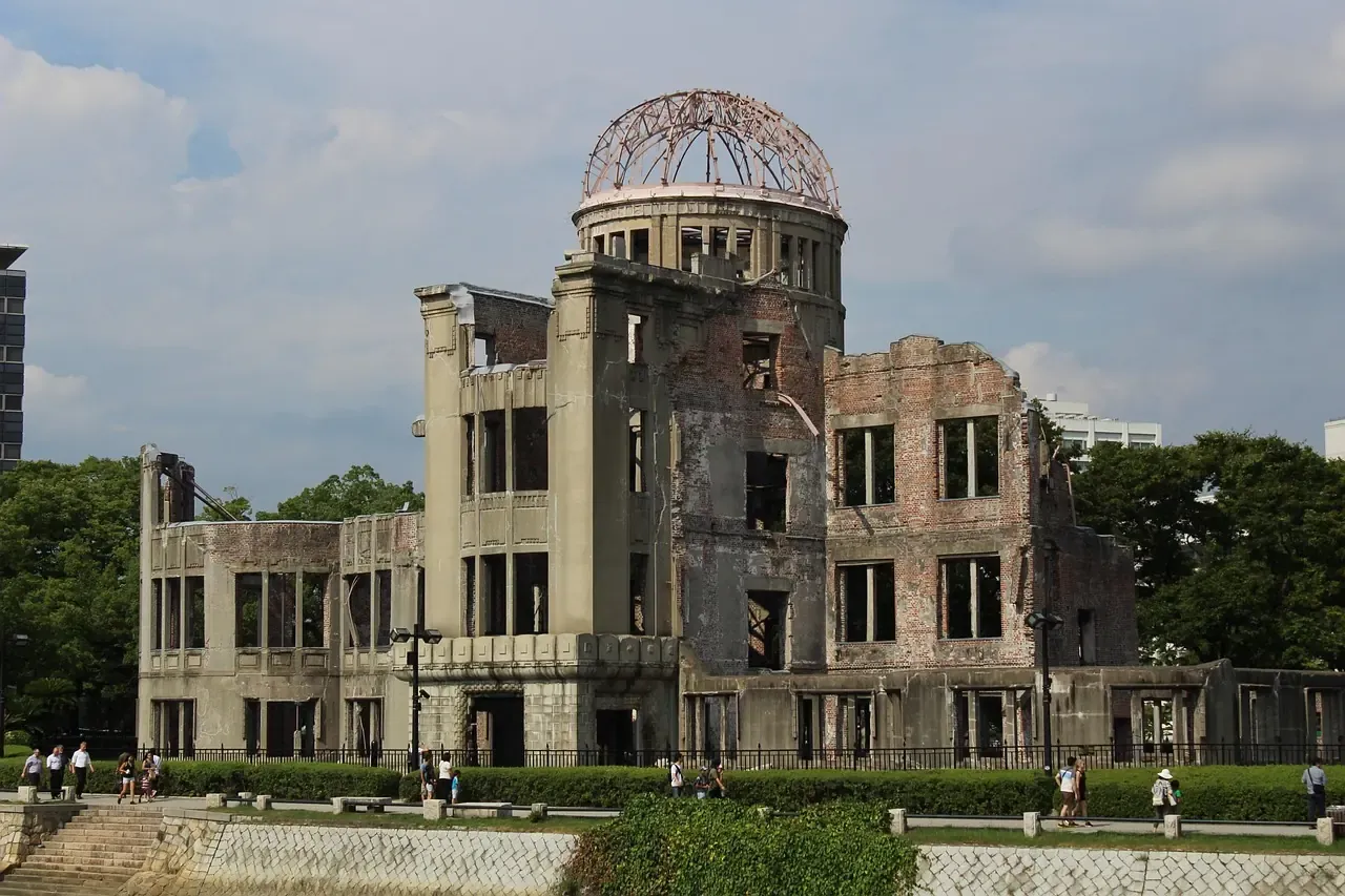 The ruined walls and steel frame of the Genbaku Dome in Hiroshima