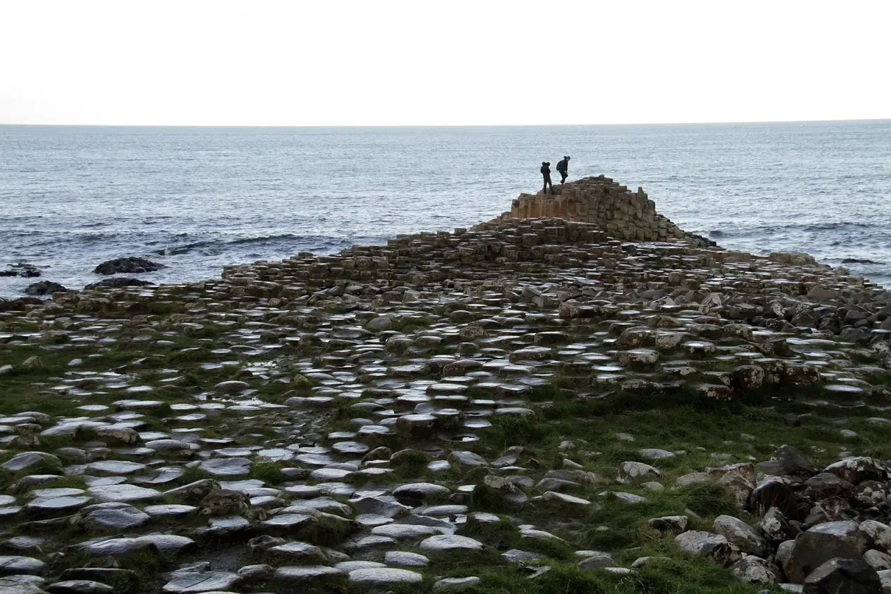 Columns of the Giant's Causeway running down to the sea in Northern Ireland