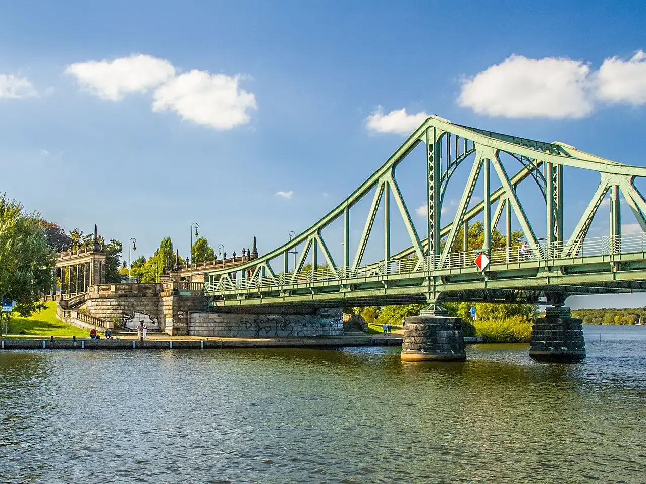 The green steel span of the Glienicke Bridge over the Havel at Potsdam